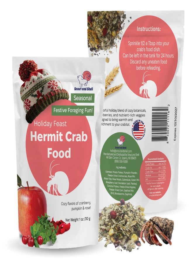 Snout and Shell Limited Edition Holiday Feast Premium Hermit Crab Food - Natural Seasonal Treat for Christmas & Thanksgiving | Nutritious Cranberry, Pumpkin & Rose Petal Blend for Enrichment & Health, 1 oz Bag - Image 1